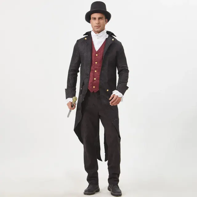 Unisex Medieval Jacquard Steampunk Tailcoat Cosplay Costume detail 24