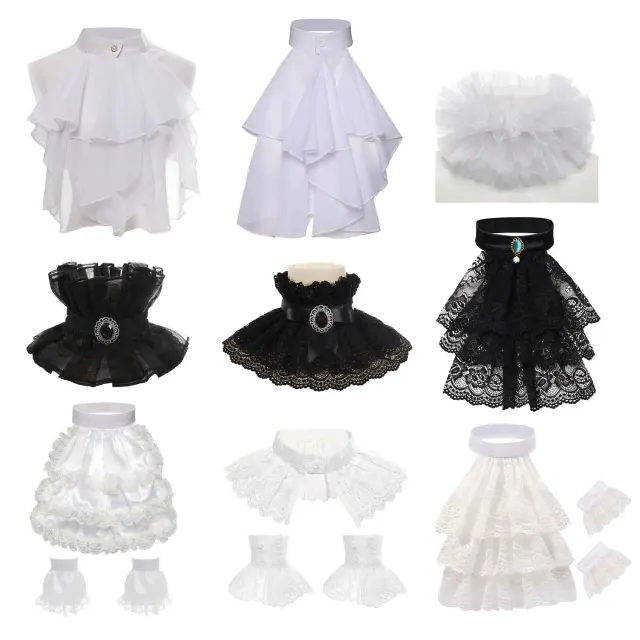 Unisex medieval-style lace detachable collar accessory shown in a solid color for stage and cosplay wear.