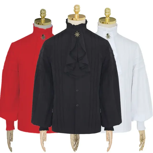 Unisex medieval pirate long sleeve shirt shown in white for theater and stage costume use.