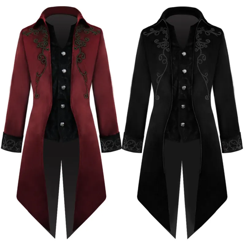Unisex mid-length medieval punk court tailcoat designed for Halloween and stage performances.