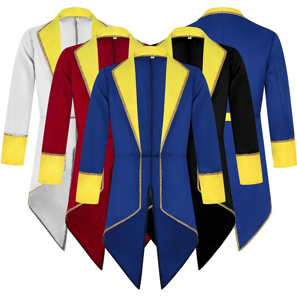 Unisex mid-length medieval punk tailcoat in white, styled for Halloween, stage, and party wear.