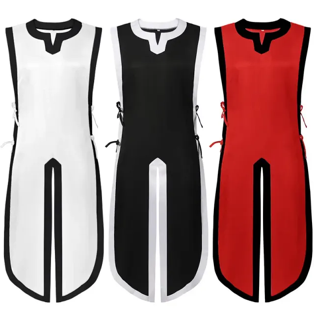 Unisex black medieval Templar knight vest with white contrast trim for Halloween and stage costumes.