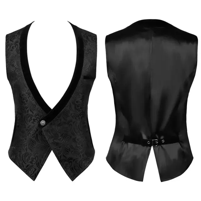 A unisex medieval vintage jacquard vest with a single-button front and solid-color finish.