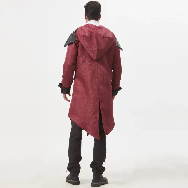 Unisex Medieval Vintage Patchwork Hooded Jacquard Mid-Length Coat detail 6