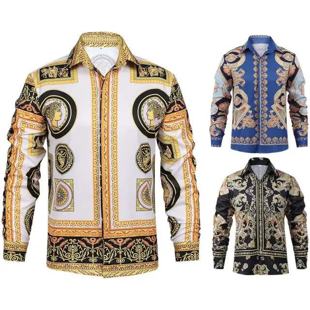 Unisex printed Renaissance-style stage shirt in a medieval steampunk pirate design.