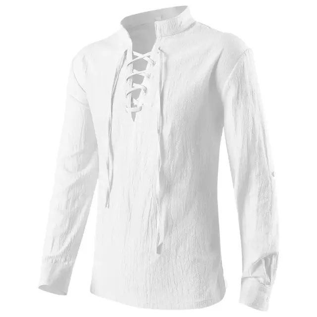 Unisex Renaissance Pirate Lace-Up Pullover Cosplay Shirt detail 13