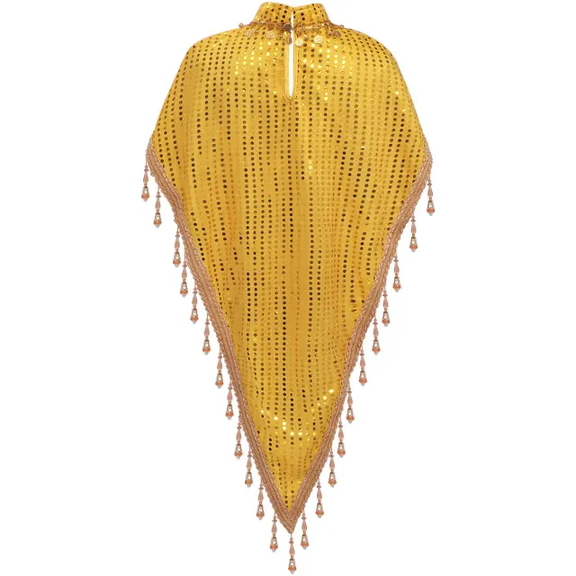 Unisex Sequin Beaded Tassel Triangle Shawl for Carnival Cosplay detail 3