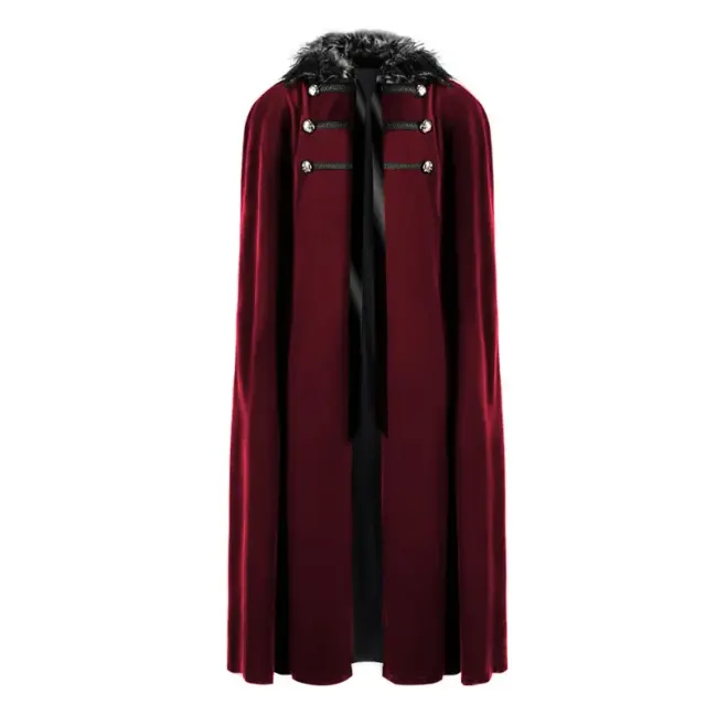 Unisex Steampunk Fur-Collar Cloak for Halloween Cosplay detail 1