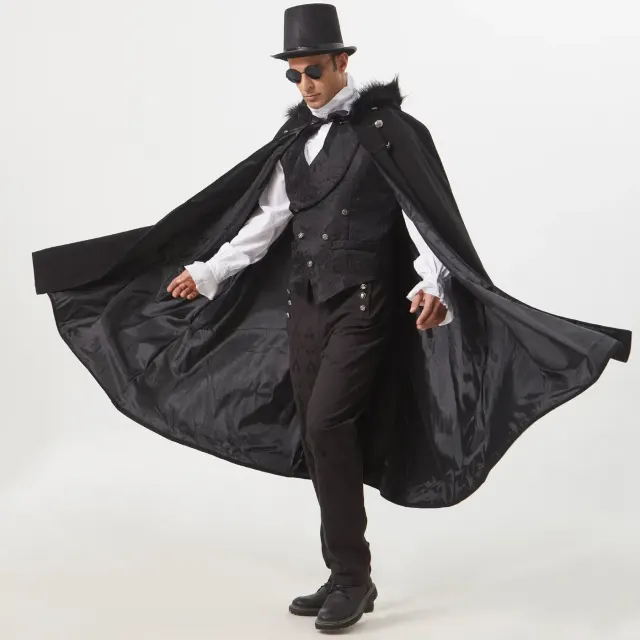 Unisex Steampunk Fur-Collar Cloak for Halloween Cosplay detail 6