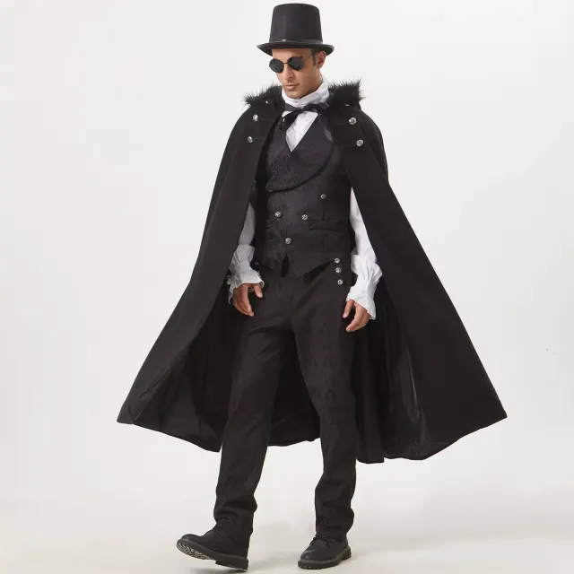 Unisex Steampunk Fur-Collar Cloak for Halloween Cosplay detail 7