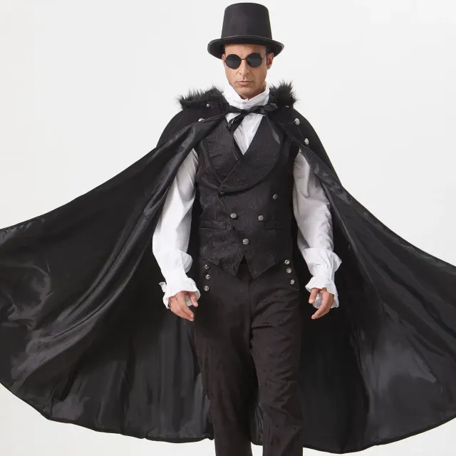 Unisex Steampunk Fur-Collar Cloak for Halloween Cosplay detail 8