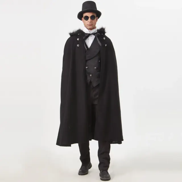 Unisex Steampunk Fur-Collar Cloak for Halloween Cosplay detail 9
