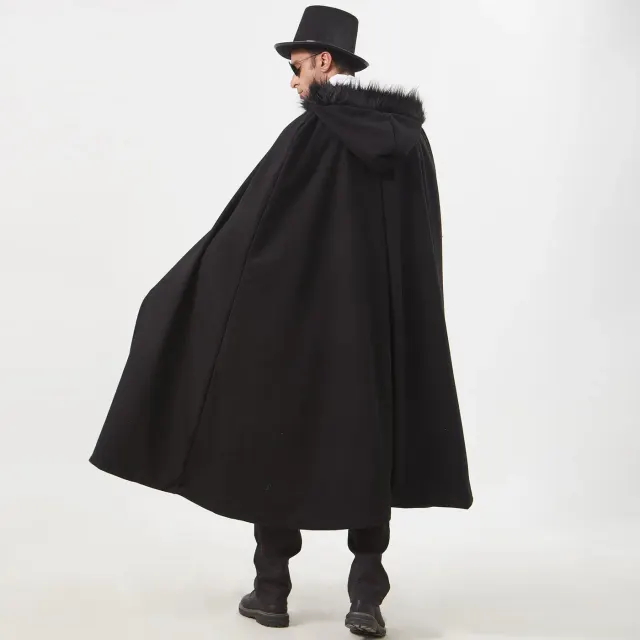 Unisex Steampunk Fur-Collar Cloak for Halloween Cosplay detail 10