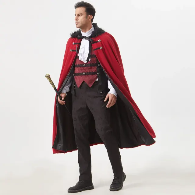 Unisex Steampunk Fur-Collar Cloak for Halloween Cosplay detail 13