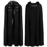 Fur-Collar Cloak - Black