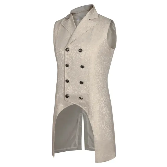 Unisex Vintage Jacquard Double-Breasted Tailcoat-Style Vest detail 8