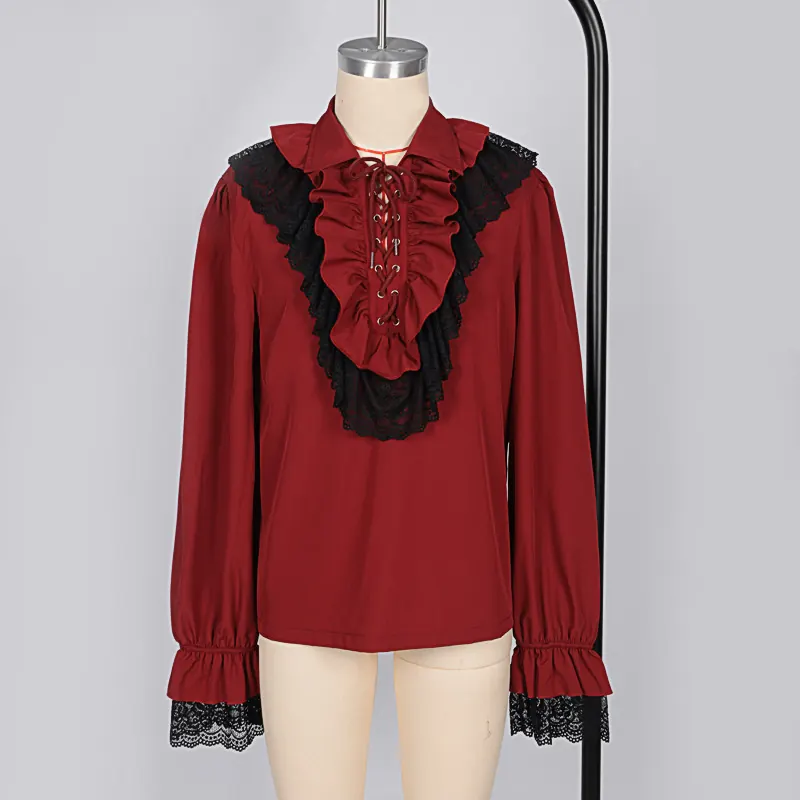 Unisex Vintage Ruffled Drawstring Lace Prince Shirt detail 1
