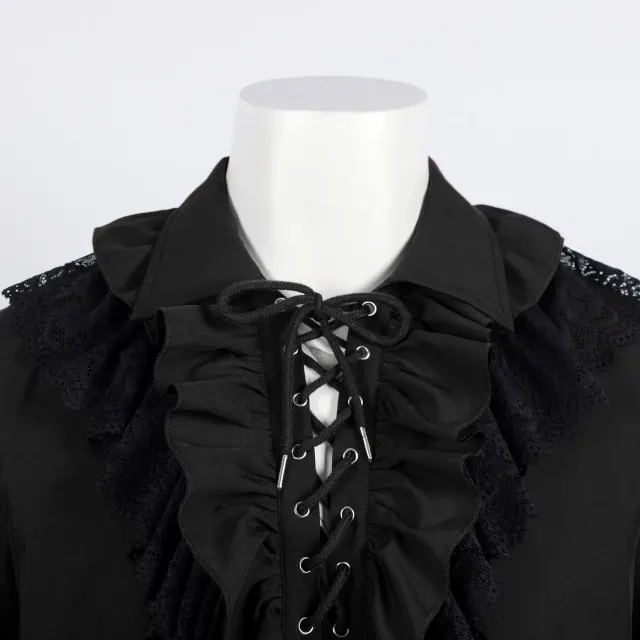 detalle de Camisa príncipe unisex vintage de encaje con volantes y cordón 2