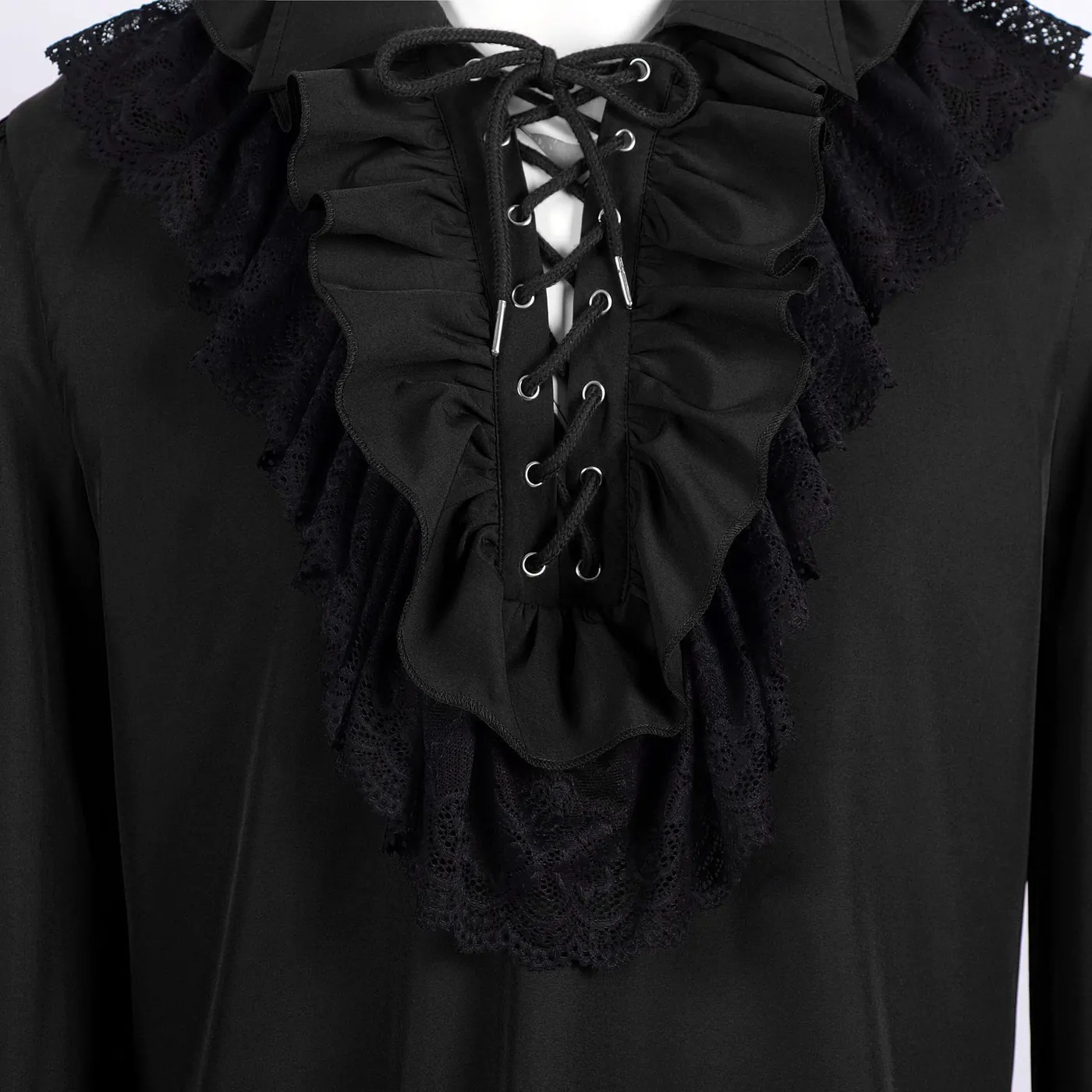 Unisex Vintage Ruffled Drawstring Lace Prince Shirt detail 3