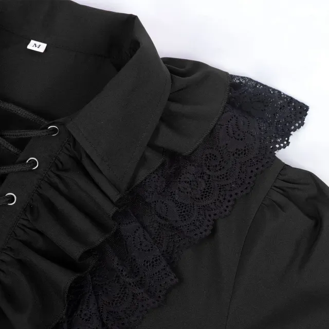 detalle de Camisa príncipe unisex vintage de encaje con volantes y cordón 4