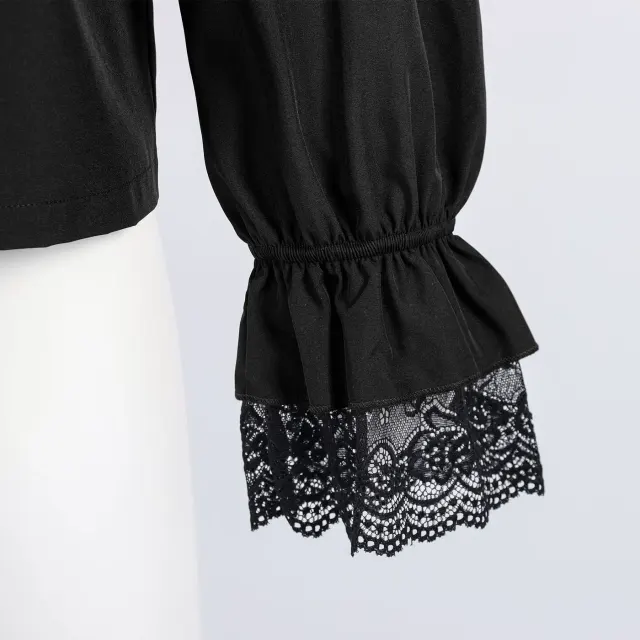 detalle de Camisa príncipe unisex vintage de encaje con volantes y cordón 5