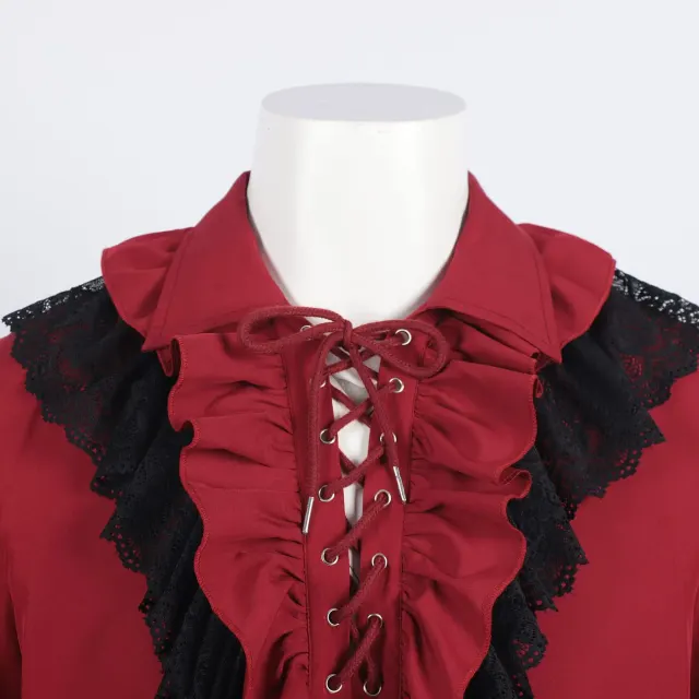detalle de Camisa príncipe unisex vintage de encaje con volantes y cordón 8