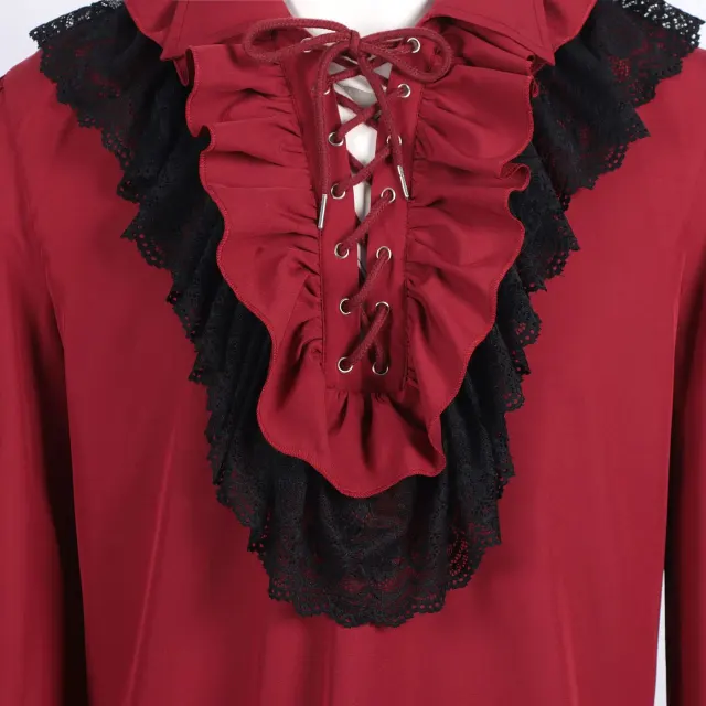 detalle de Camisa príncipe unisex vintage de encaje con volantes y cordón 9