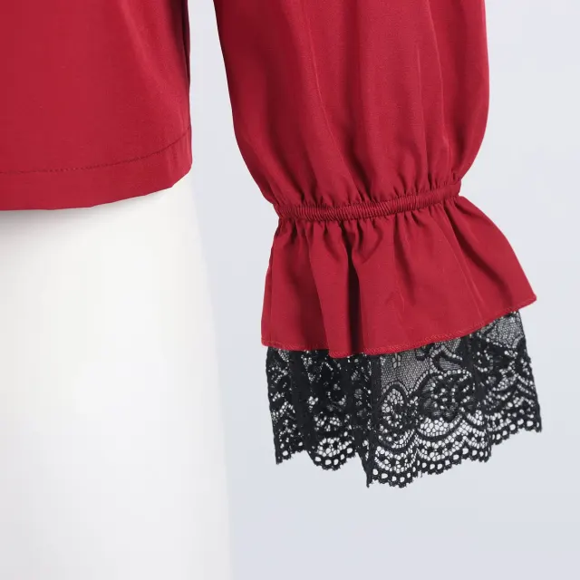 detalle de Camisa príncipe unisex vintage de encaje con volantes y cordón 11