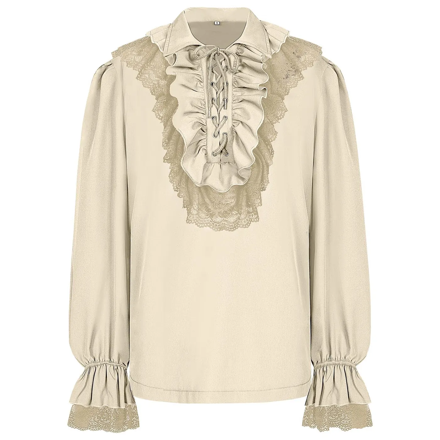 Unisex Vintage Ruffled Drawstring Lace Prince Shirt detail 15