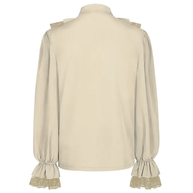 detalle de Camisa príncipe unisex vintage de encaje con volantes y cordón 16