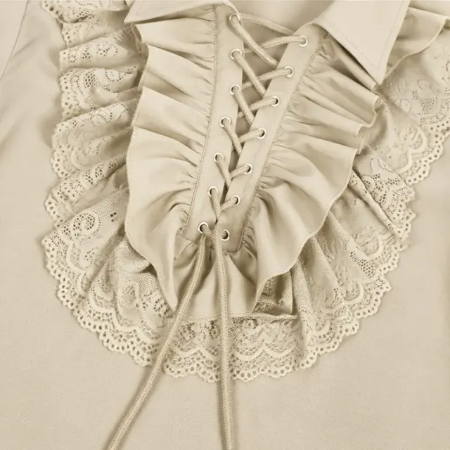 detalle de Camisa príncipe unisex vintage de encaje con volantes y cordón 18