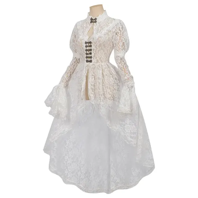 Victorian Lace Court Dress with Flared Sleeves for Cosplay detail 21