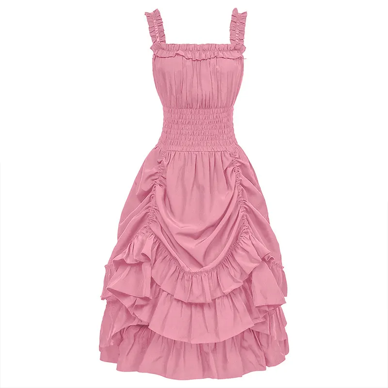 Victorian Ruffled Sleeveless Cosplay Dress for Stage Performance detail 1