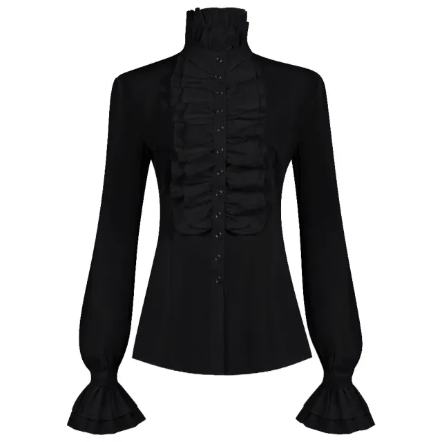 Women's Victorian Ruffled Stand-Collar Blouse & Long Skirt Set detail 2