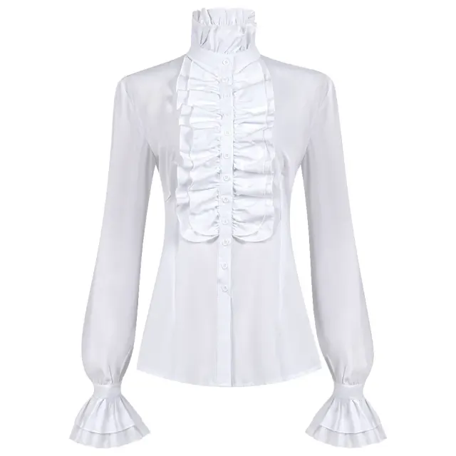 Women's Victorian Ruffled Stand-Collar Blouse & Long Skirt Set detail 3