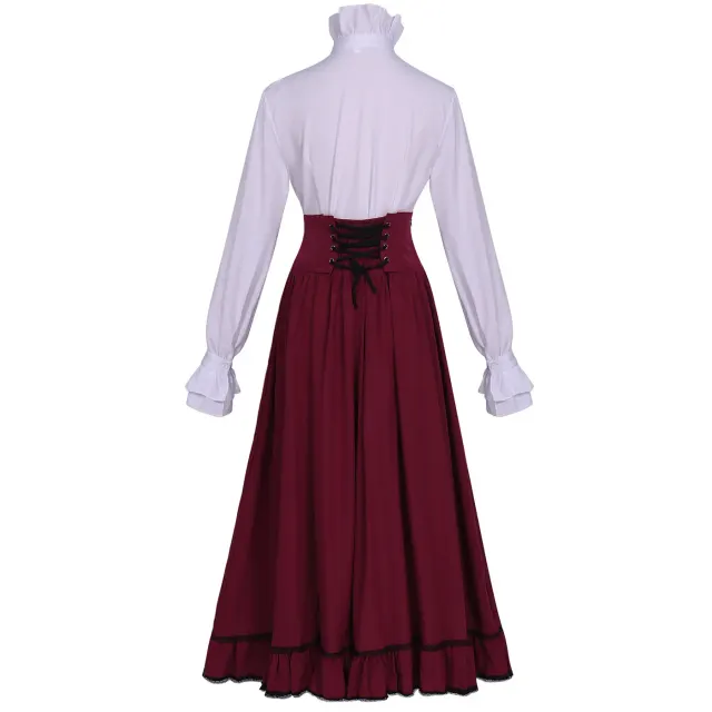 Women's Victorian Ruffled Stand-Collar Blouse & Long Skirt Set detail 10