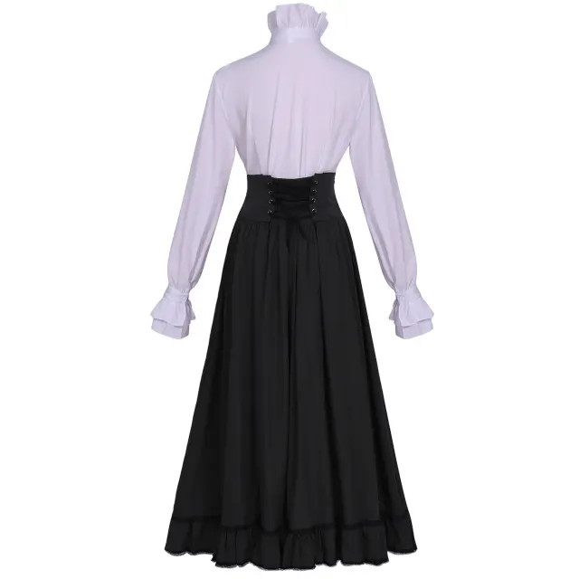 Women's Victorian Ruffled Stand-Collar Blouse & Long Skirt Set detail 13