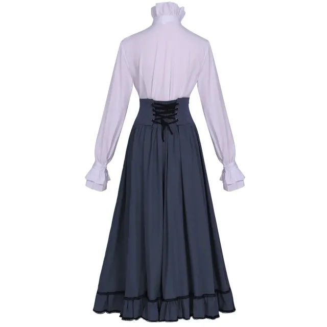 Women's Victorian Ruffled Stand-Collar Blouse & Long Skirt Set detail 15