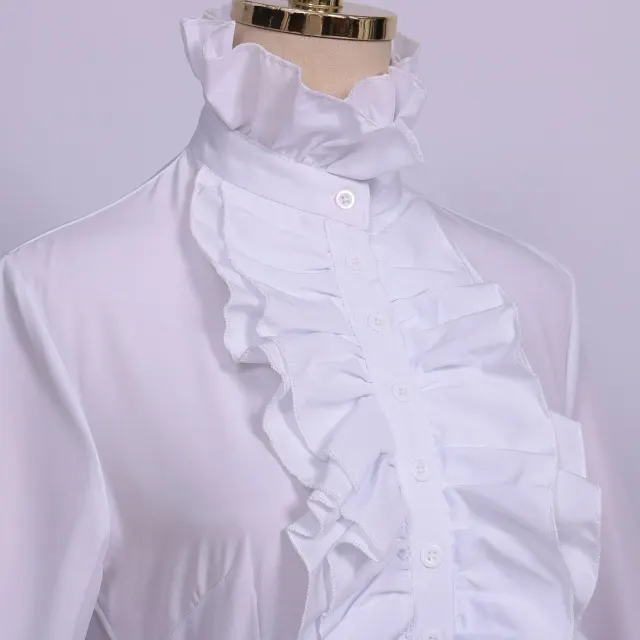 Women's Victorian Ruffled Stand-Collar Blouse & Long Skirt Set detail 17