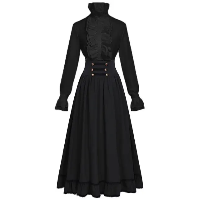 Women's Victorian Ruffled Stand-Collar Blouse & Long Skirt Set detail 21