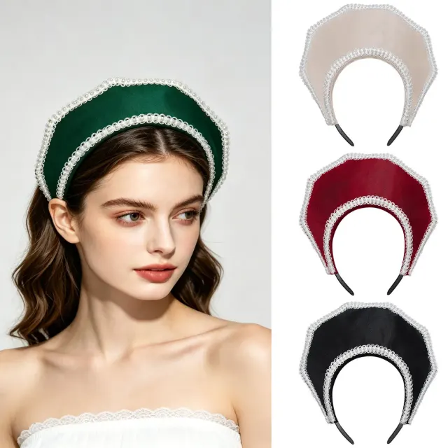 Victorian-style Tudor crown headpiece for women, shown as a polyester stage costume accessory.