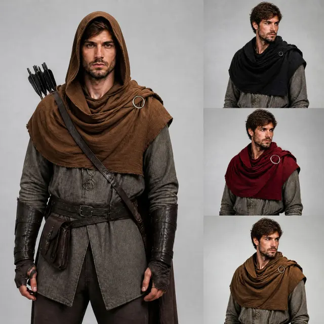 Viking Hooded Cape Medieval Renaissance Cosplay Cloak for Men detail 1