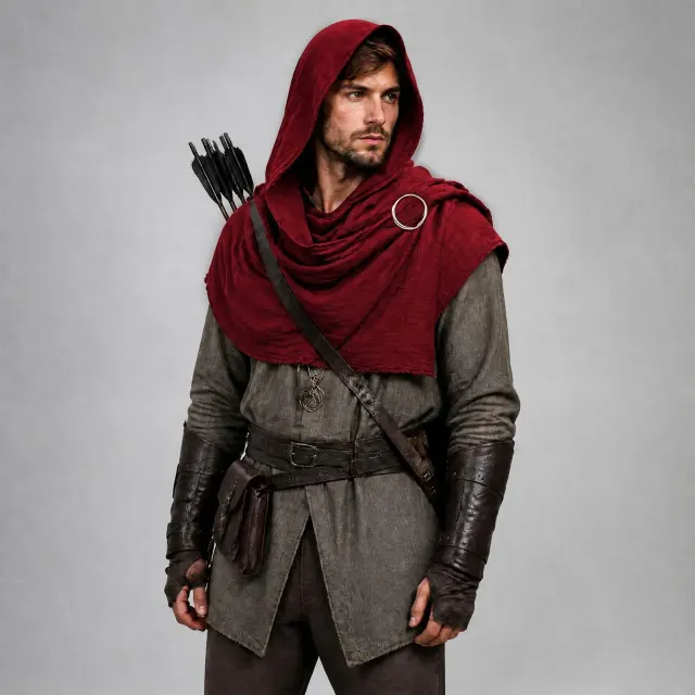 Viking Hooded Cape Medieval Renaissance Cosplay Cloak for Men detail 8
