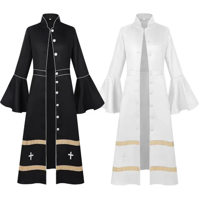 Vintage dark fantasy long robe cosplay dress in solid black with a long silhouette.