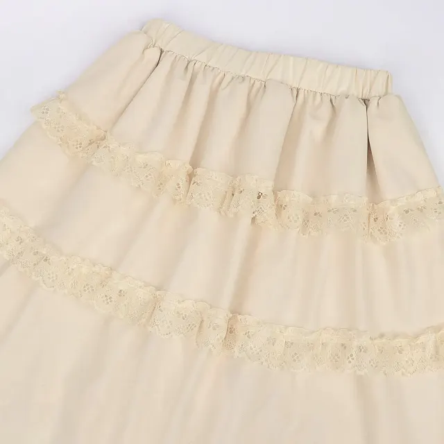 Vintage Medieval Lace-Trim Irregular Hem Renaissance Cosplay Skirt detail 6