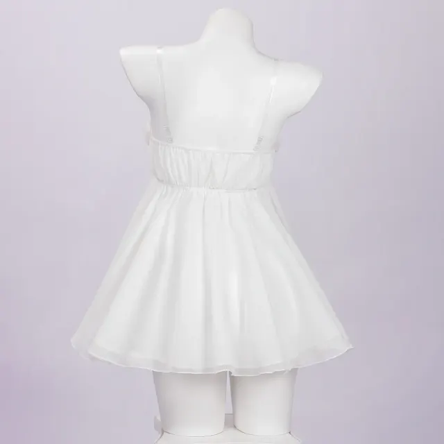 White High-Waist Strappy Bandeau Tulle Mini Dress detail 3