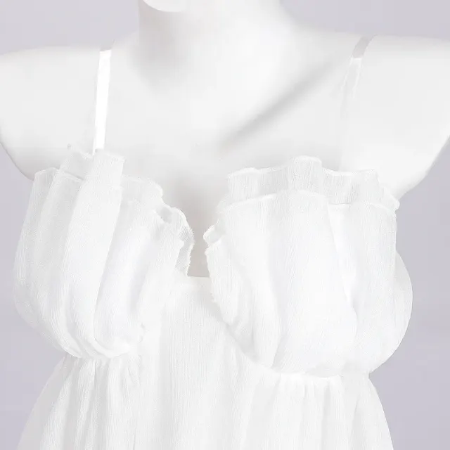 White High-Waist Strappy Bandeau Tulle Mini Dress detail 4