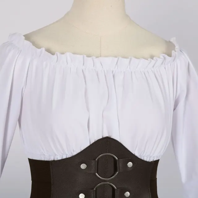 Women's Renaissance Victorian Ruffled Pirate Shirt with Belt detail 2