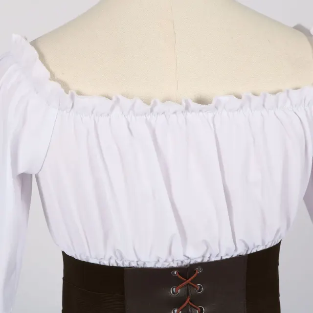 Women's Renaissance Victorian Ruffled Pirate Shirt with Belt detail 5