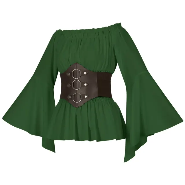 Women's Renaissance Victorian Ruffled Pirate Shirt with Belt detail 8